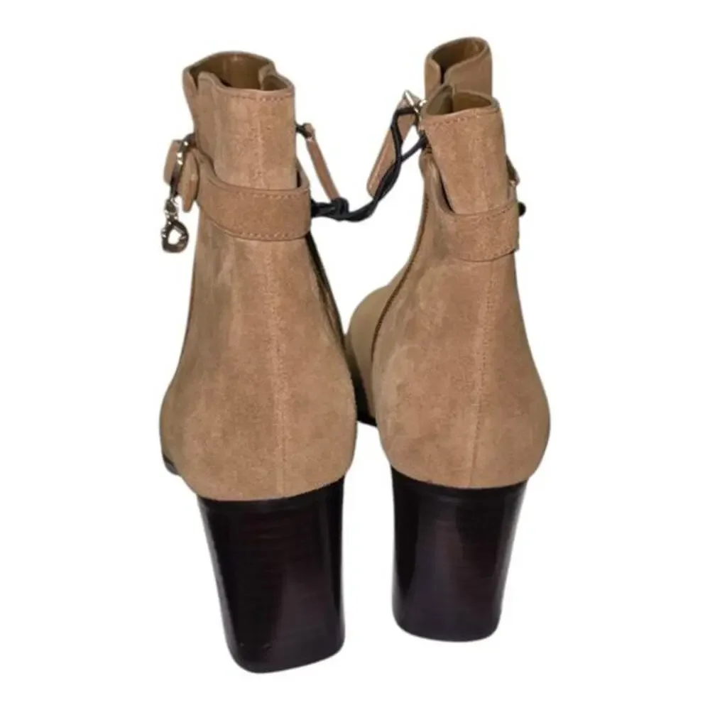 Kate Spade Suede Ankle Boots Tan Brown Block Heel Buckle Charm Booties 10 new‎